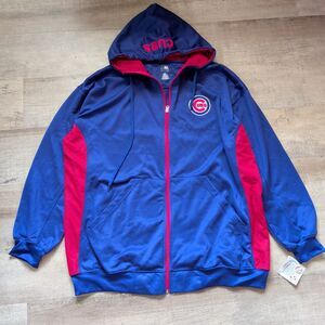 New Men’s MLB Chicago Cubs Blue Red Full Zip Hoodie Size 3XL